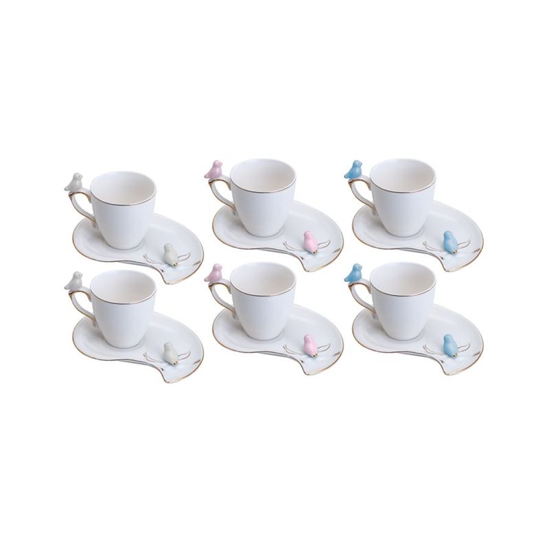 Jogo de Xícaras para Café com Pires em Porcelana Cute Birds 90ml - Wolff Jogo de Xícaras para Café com Pires em Porcelana Cute Birds 90ml - Wolff