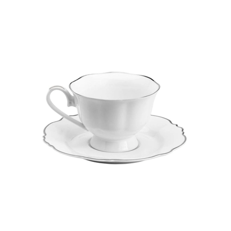 Jogo 6 Xícaras para Chá Porcelana Branco Fio Prateado com Pires Maldivas  180ml – Wolff - Casa Goianita