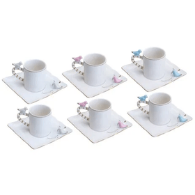 Jogo Bule Xícaras Café Chá Porcelana Florida Kit 08 Peças