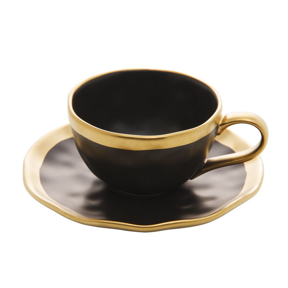 Jogo Xícaras Café Porcelana Dubai Preto e Dourado 90 ml Wolff